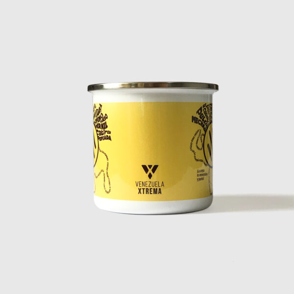 Taza de Peltre. <br/> Arepa Xtrema blanca fondo amarillo - Imagen 2