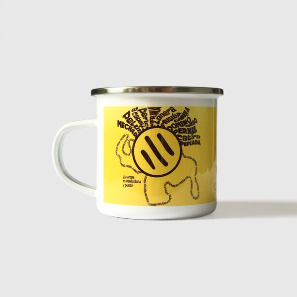 Taza de Peltre. <br/> Arepa Xtrema blanca fondo amarillo - Imagen 3