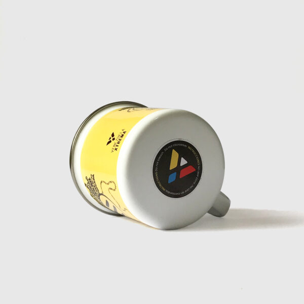 Taza de Peltre. <br/> Arepa Xtrema blanca fondo amarillo - Imagen 5