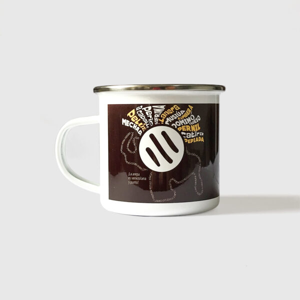 Taza de Peltre. <br/> Arepa Xtrema blanca fondo marrón - Imagen 3