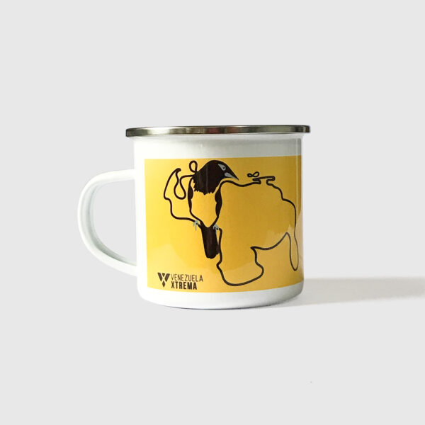 Taza de Peltre. <br/>Turpial fondo amarillo - Imagen 3