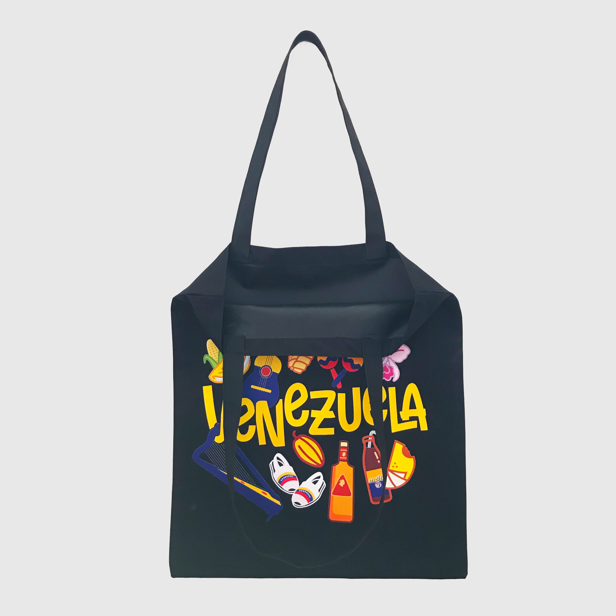 Tote Bag Loneta Impermeable Negra <br> Iconos de de Venezuela Full Color - Imagen 2