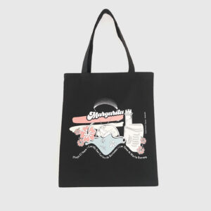 Tote Bag Loneta Impermeable Negra <br> Margarita Colores Pasteles