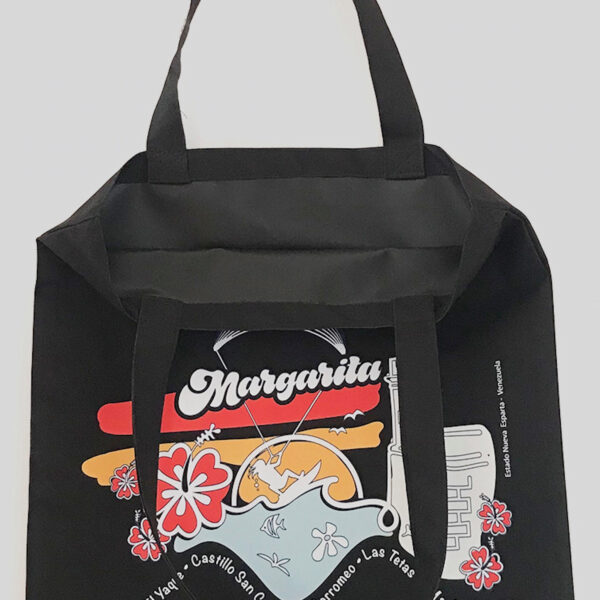 Tote Bag Loneta Impermeable Negra <br> Margarita Full Color - Imagen 2