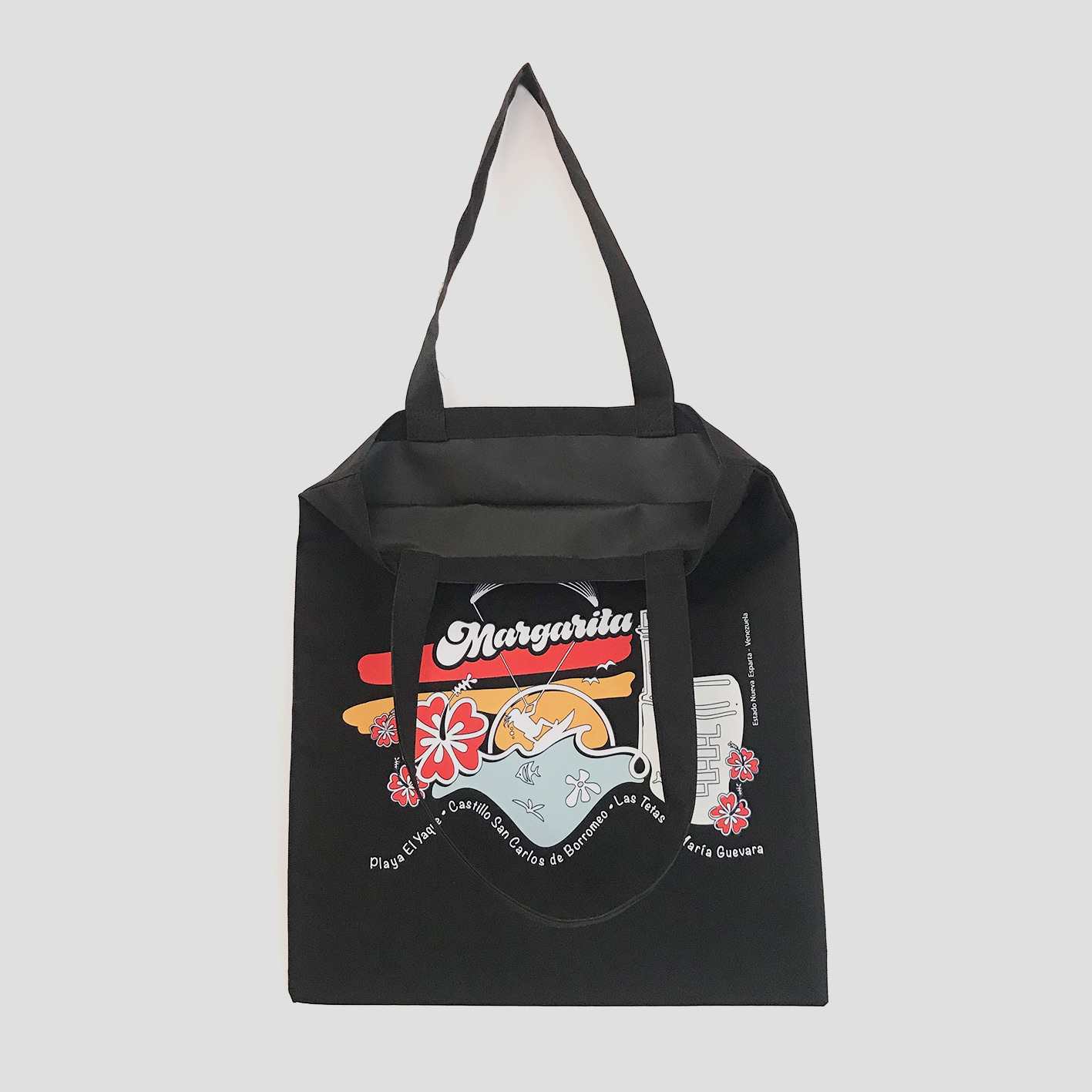 Tote Bag Loneta Impermeable Negra <br> Margarita Full Color - Imagen 2