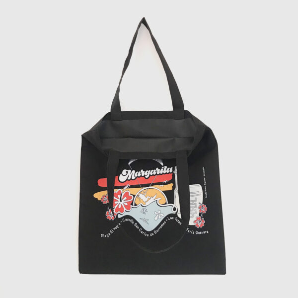 Tote Bag Loneta Impermeable Negra <br> Margarita Full Color - Imagen 2
