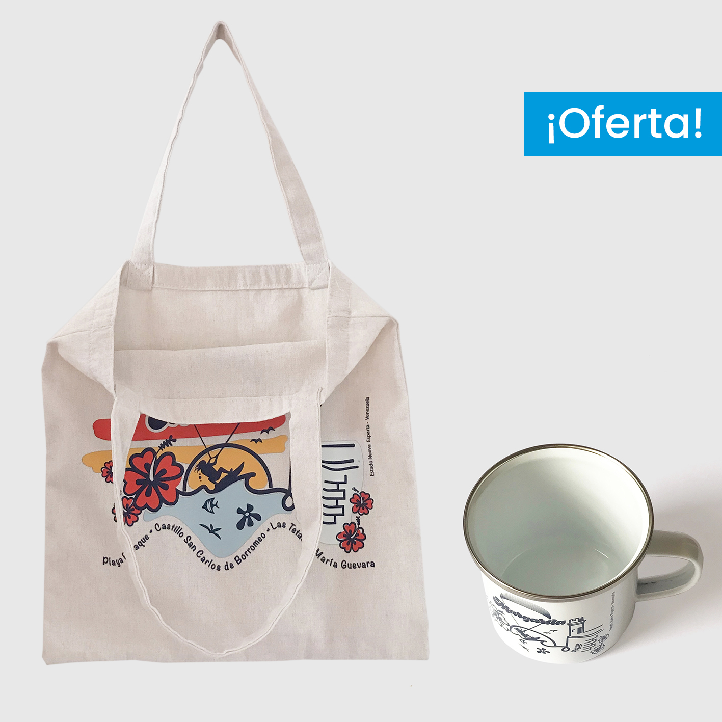 Combo Margarita  <br> Tote Bag Lienzo Algodonado full color + <br> Taza de peltre un color - Imagen 2