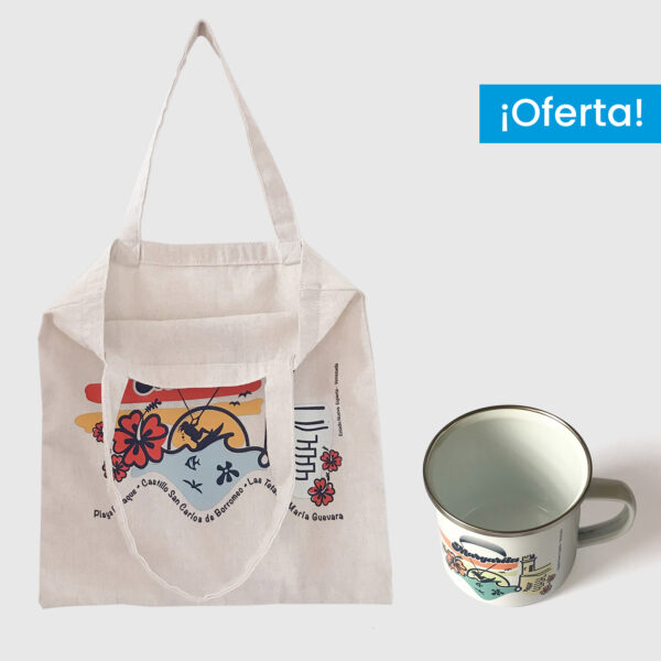 Combo Margarita  <br> Tote Bag Lienzo crudo full color + <br> Taza de peltre colores pasteles - Imagen 2