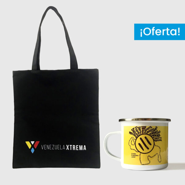 Combo Arepa Xtrema  <br> Tote Bag Loneta Negra + <br> Taza de peltre fondo amarillo - Imagen 3
