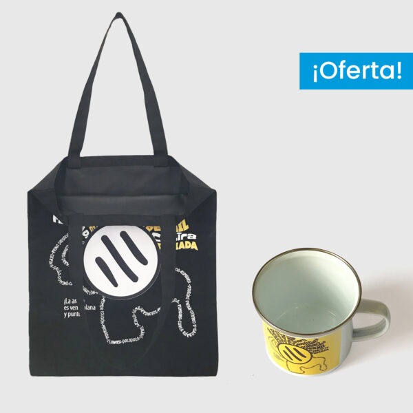Combo Arepa Xtrema  <br> Tote Bag Loneta Negra + <br> Taza de peltre fondo amarillo - Imagen 2