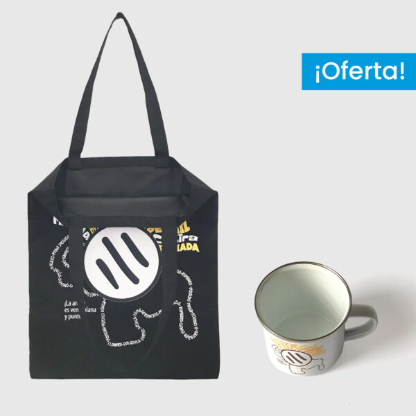 Combo Arepa Xtrema  <br> Tote Bag Loneta Negra + <br> Taza de peltre fondo blanco - Imagen 2
