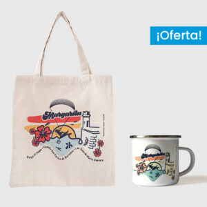Combo Margarita  <br> Tote Bag Lienzo crudo full color + <br> Taza de peltre colores pasteles