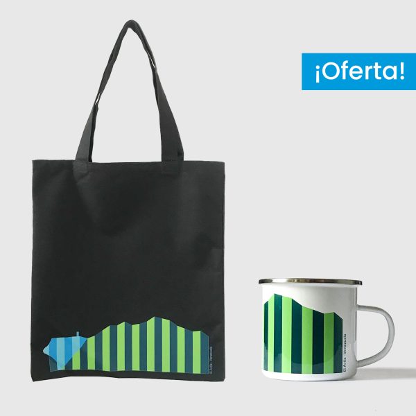 Combo Capital  <br> Tote Bag Loneta negra Ávila + <br> Taza de peltre Ávila