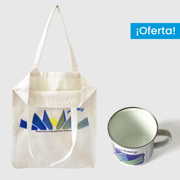 Combo Barquisimeto <br> Tote Bag Lienzo Algodonado Barquisimeto + <br> Taza de peltre Barquisimeto Fondo Azul - Imagen 2