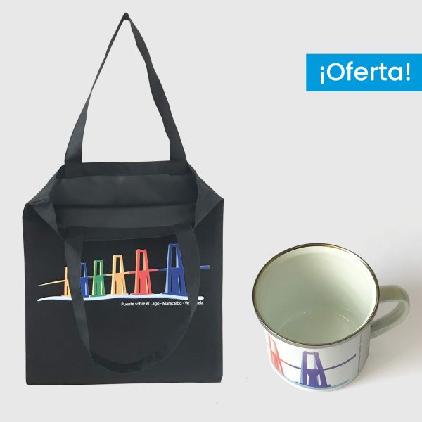 Combo Zulia  <br> Tote Bag Loneta Impermeable Negra Zulia + <br> Taza de peltre Zulia Fondo Blanco - Imagen 2