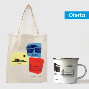 Combo Bolívar <br> Tote Bag Lienzo Algodonado Bolívar + <br> Taza de peltre Bolívar Blanco y Negro