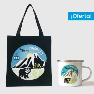 Combo Mérida  <br> Tote Bag Loneta Impermeable Negra Mérida + <br> Taza de peltre Mérida Full Color