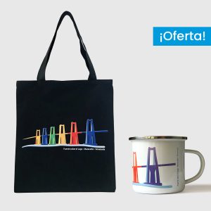 Combo Zulia  <br> Tote Bag Loneta Impermeable Negra Zulia + <br> Taza de peltre Zulia Fondo Blanco