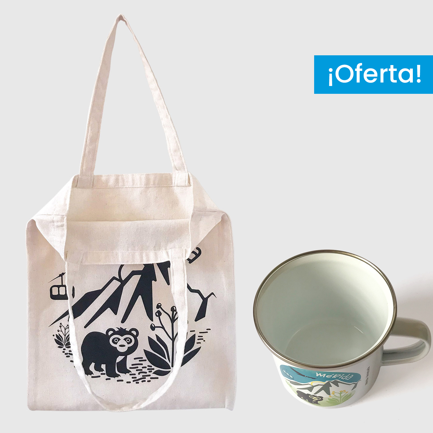 Combo Mérida <br> Tote Bag Lienzo Algodonado Mérida + <br> Taza de peltre blanco y negro - Imagen 2