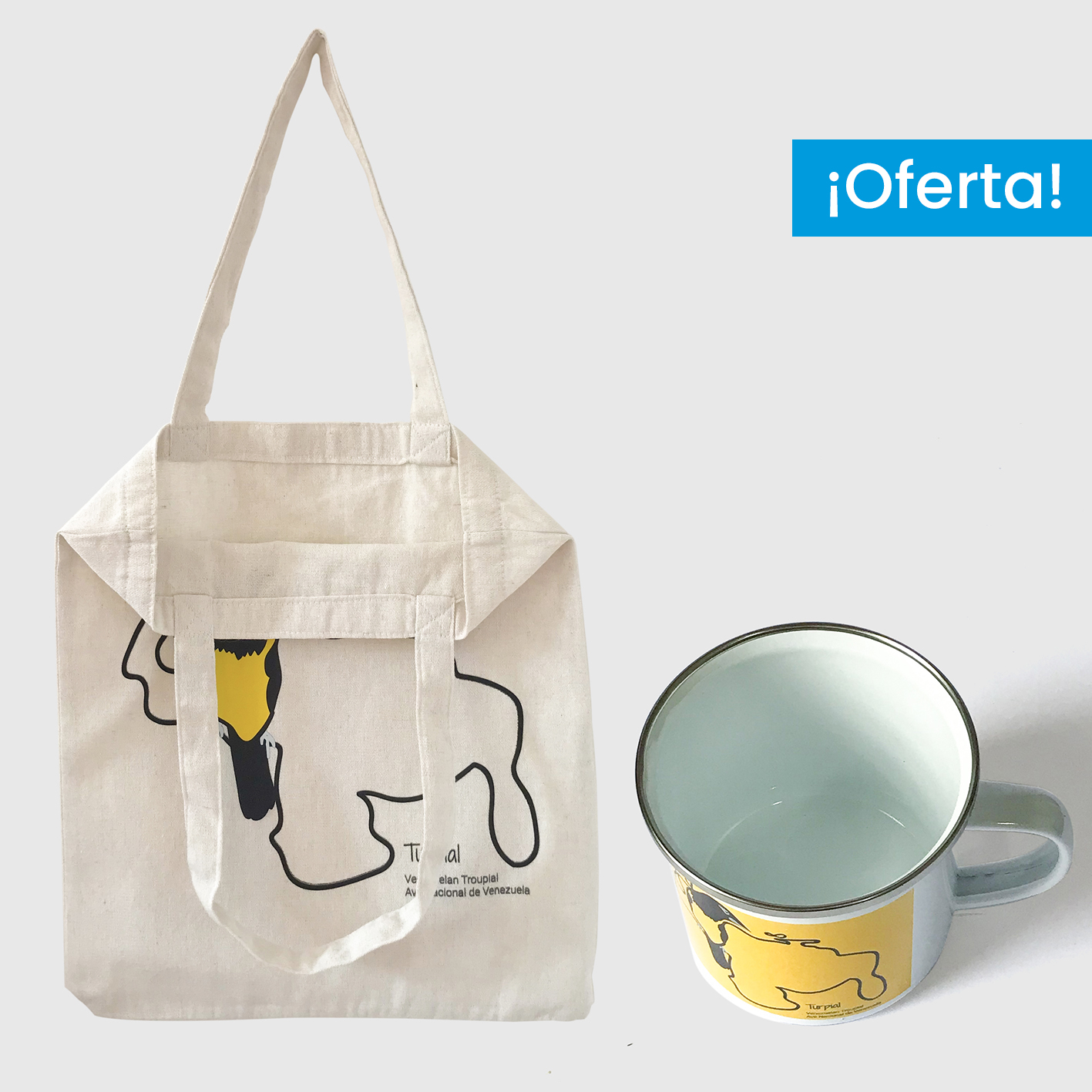 Combo Turpial <br> Tote Bag Lienzo Algodonado Turpial + <br> Taza de peltre fondo amarillo - Imagen 2