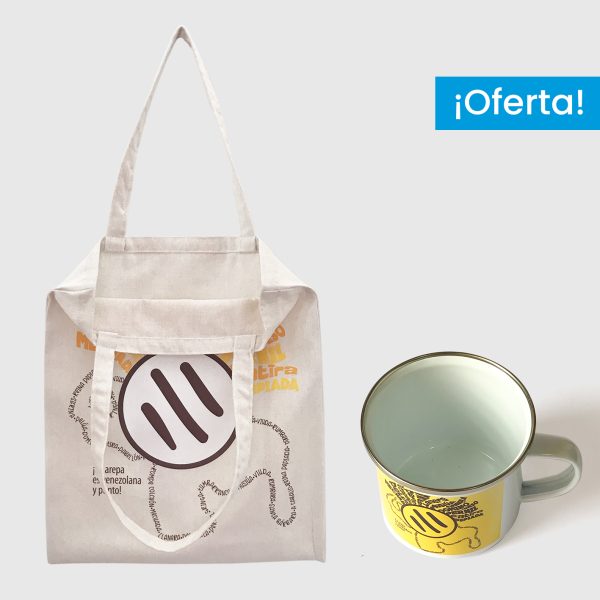 Combo Arepa Xtrema  <br> Tote Bag Lienzo Algodonado Arepa Xtrema + <br> Taza de peltre Arepa Xtrema blanca - Imagen 2