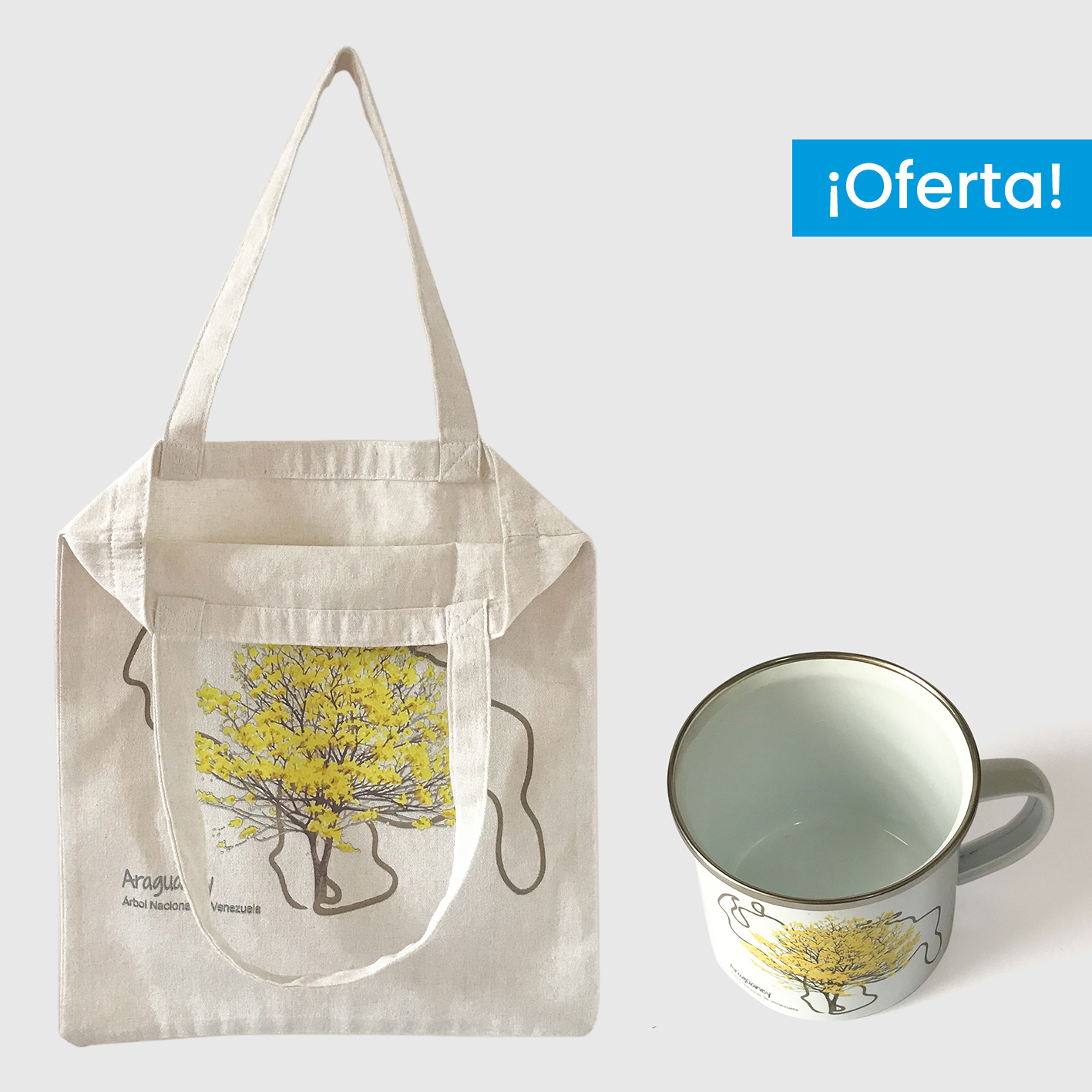 Combo Araguaney <br> Tote Bag Lienzo Algodonado Araguaney + <br> Taza de peltre Araguaney - Imagen 2