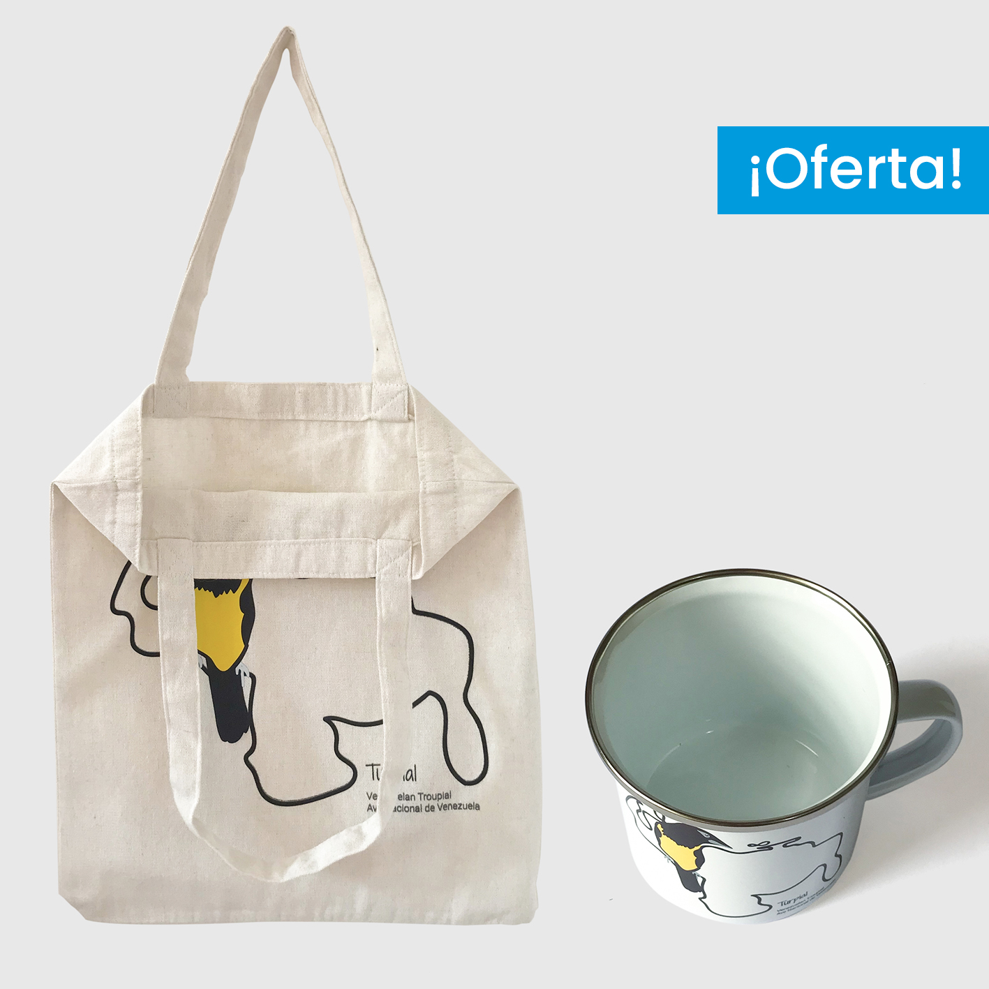 Combo Turpial <br> Tote Bag Lienzo Algodonado Turpial + <br> Taza de peltre fondo blanco - Imagen 2