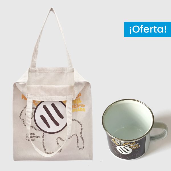 Combo Arepa Xtrema  <br> Tote Bag Lienzo Algodonado Arepa Xtrema + <br> Taza de peltre Arepa Xtrema marrón - Imagen 2