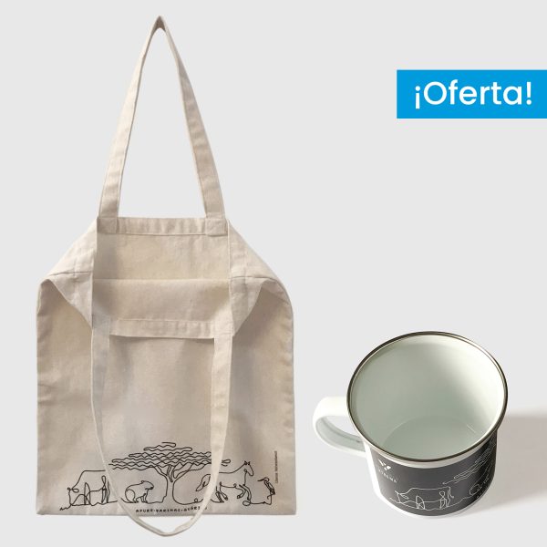 Combo Llanos  <br> Tote Bag Lienzo Algodonado Llanos un color + <br> Taza de peltre Llanos fondo oscuro - Imagen 2