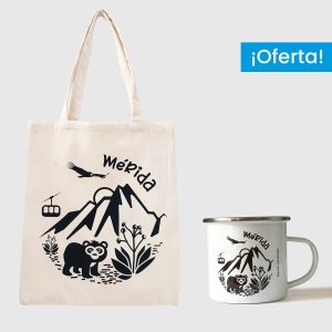 Combo Mérida <br> Tote Bag Lienzo Algodonado Mérida + <br> Taza de peltre blanco y negro