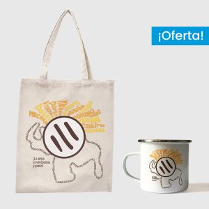 Combo Arepa Xtrema  <br> Tote Bag Lienzo Algodonado Arepa Xtrema + <br> Taza de peltre Arepa Xtrema blanca