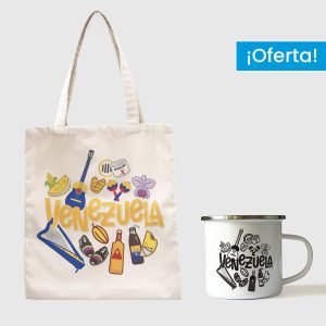 Combo Iconos  <br> Tote Bag Lienzo Algodonado Iconos full color + <br> Taza de peltre Iconos blanco y negro