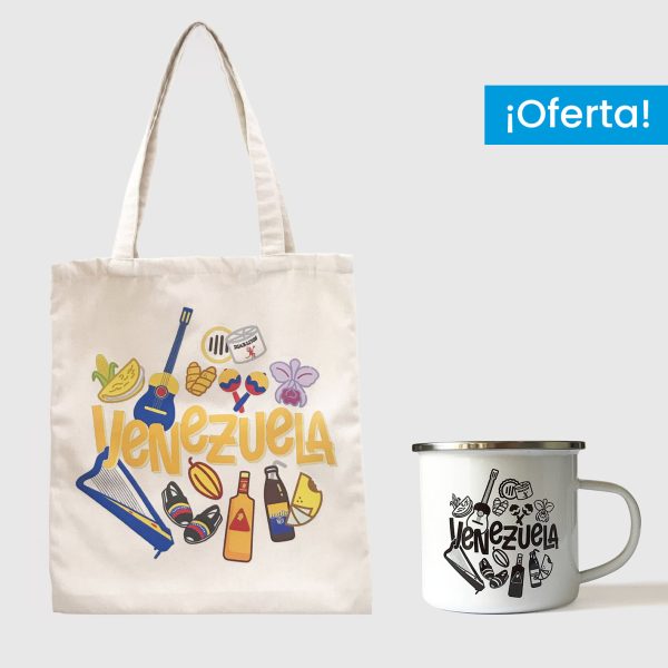 Combo Iconos  <br> Tote Bag Lienzo Algodonado Iconos full color + <br> Taza de peltre Iconos blanco y negro