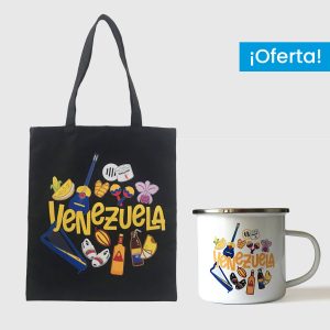 Combo Iconos  <br> Tote Bag Loneta Impermeable Iconos Full Color + <br> Taza de peltre Iconos Full Color
