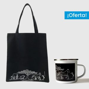 Combo Llanos  <br> Tote Bag Loneta Impermeable Llanos Fondo Oscuro + <br> Taza de peltre Llanos fondo oscuro