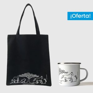 Combo Llanos  <br> Tote Bag Loneta Impermeable Llanos Un Color + <br> Taza de peltre Llanos blanco y negro