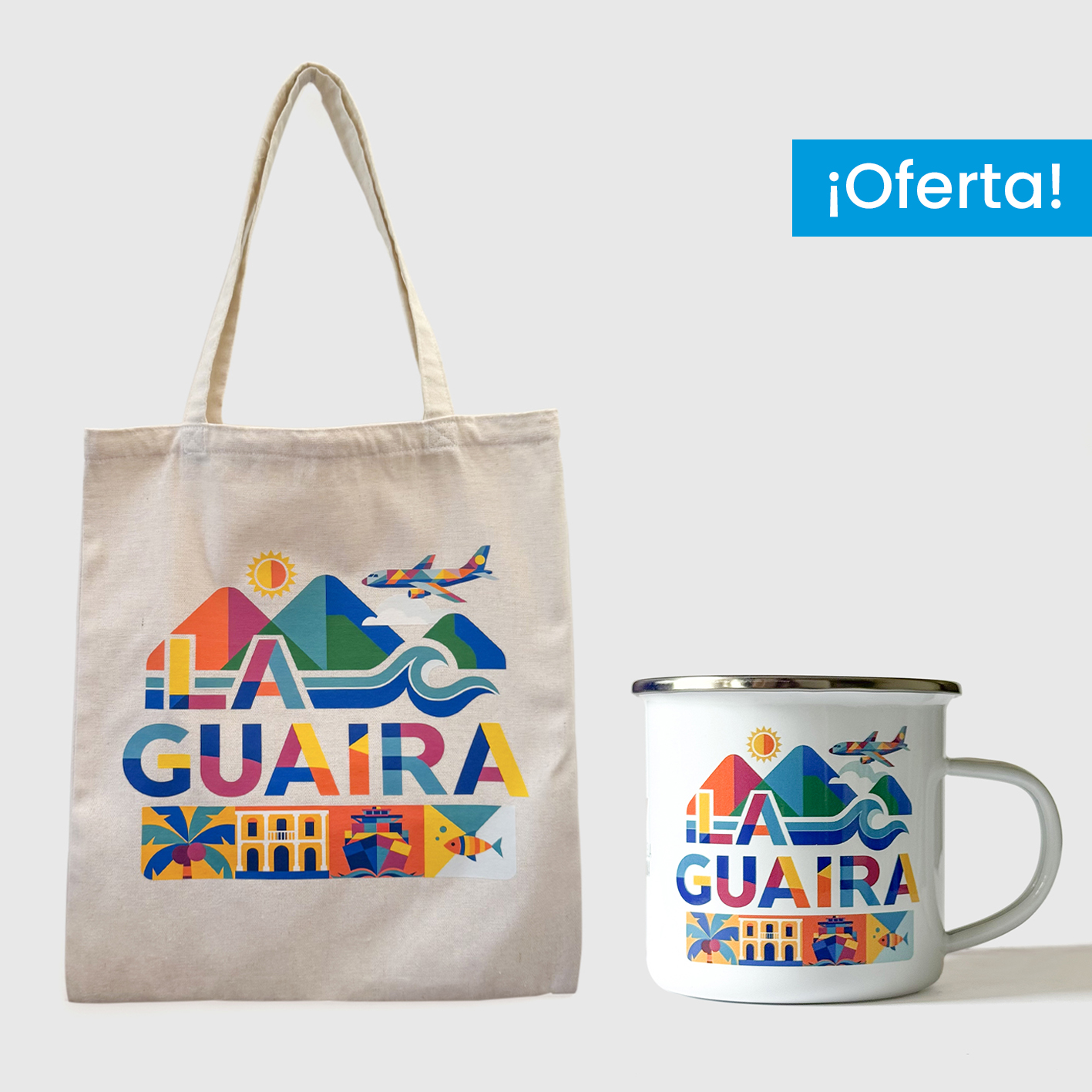 Combo Mérida <br> Tote Bag Lienzo Algodonado La Guaira + <br> Taza de peltre